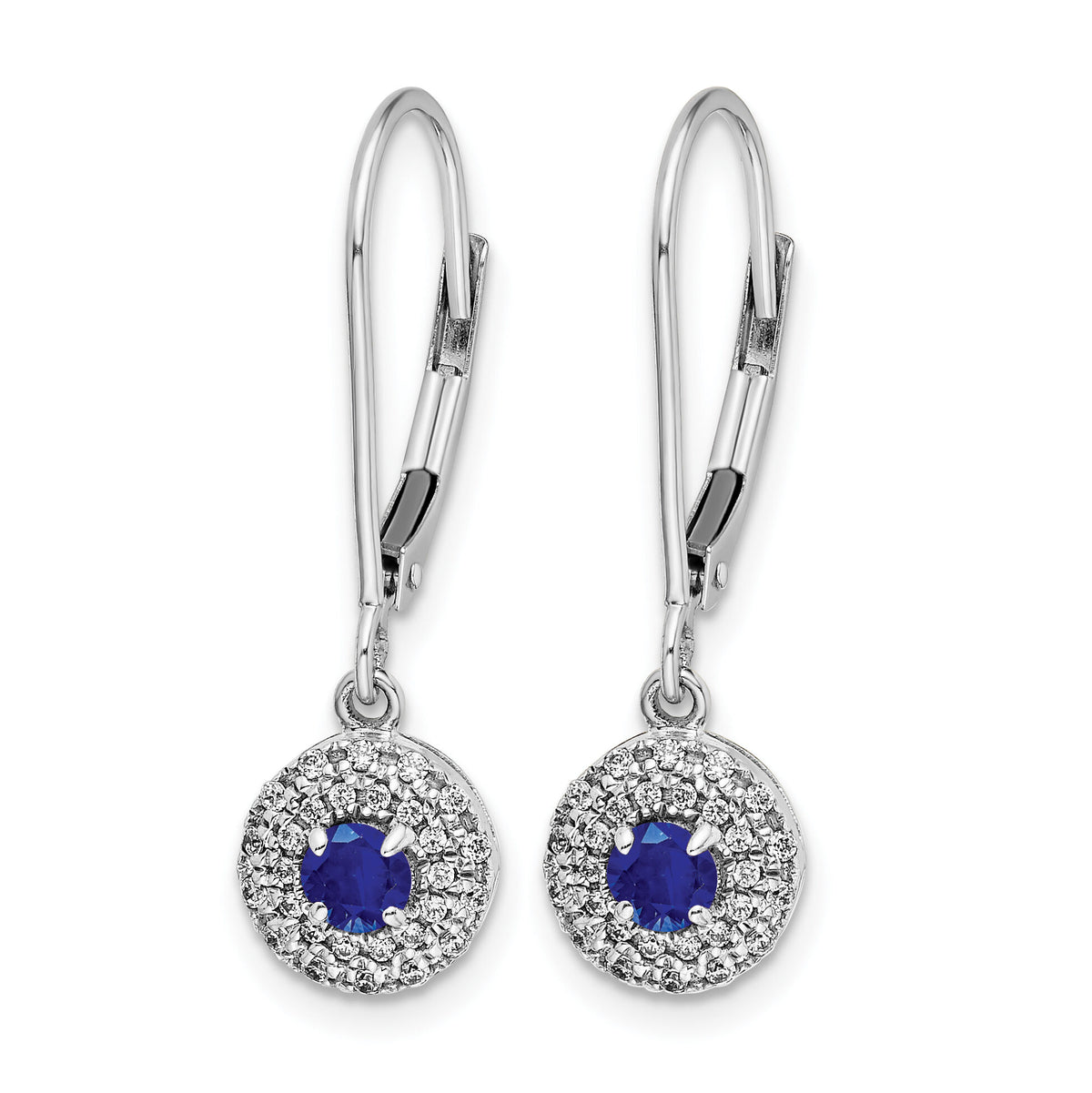 14k White Gold Diamond Halo Sapphire Leverback Dangle Earrings-EM5605-SA-020-WA