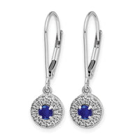 14k White Gold Diamond Halo Sapphire Leverback Dangle Earrings-EM5605-SA-020-WA