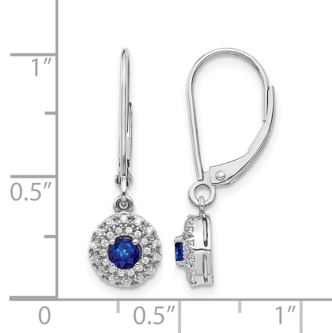 14k White Gold Diamond Halo Sapphire Leverback Dangle Earrings-EM5605-SA-020-WA