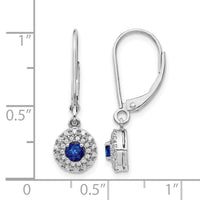 14k White Gold Diamond Halo Sapphire Leverback Dangle Earrings-EM5605-SA-020-WA