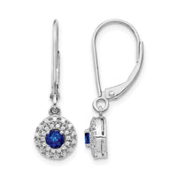 14k White Gold Diamond Halo Sapphire Leverback Dangle Earrings-EM5605-SA-020-WA