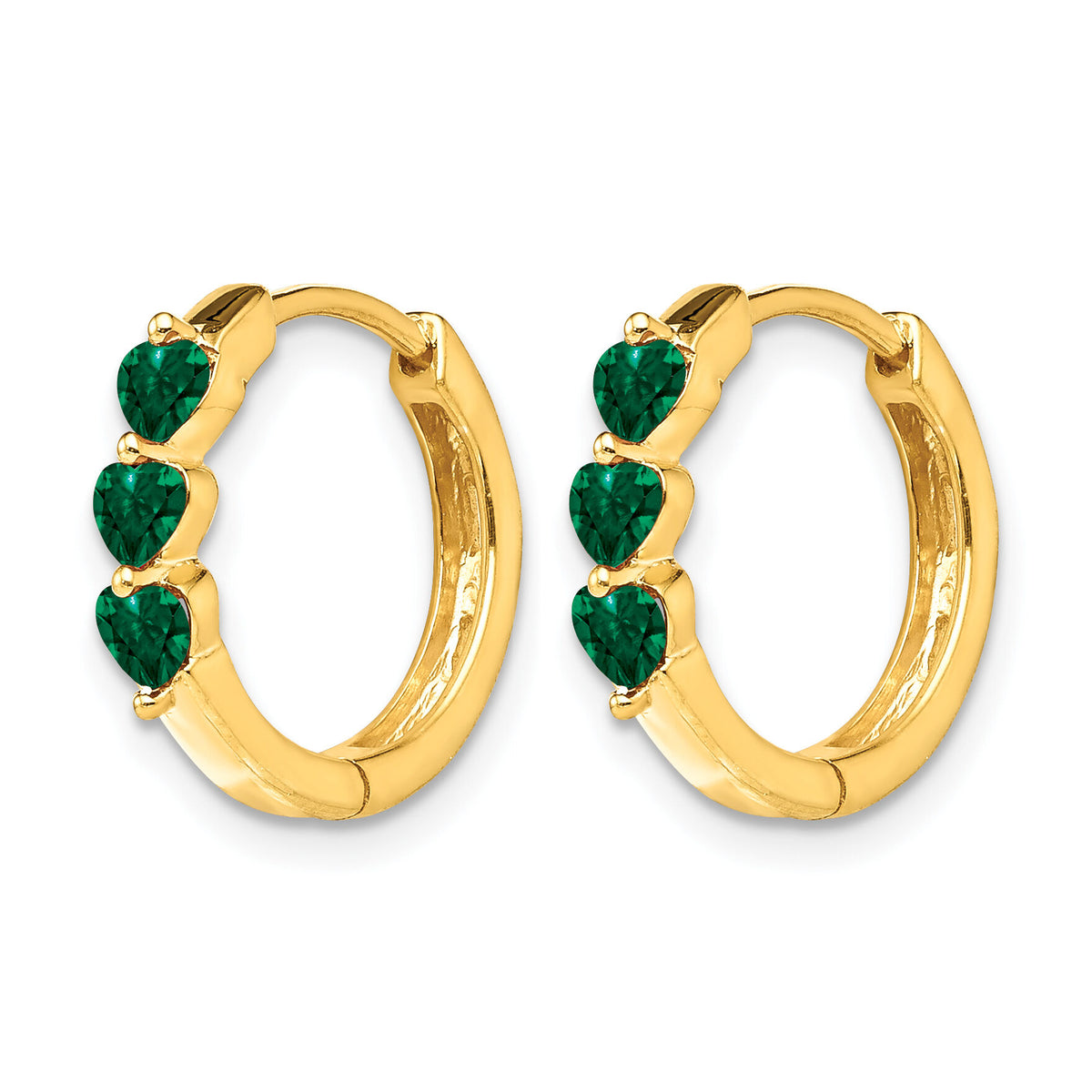 14k Created Emerald Polished Hinged Hoop Earrings-EM5606-CEM-Y