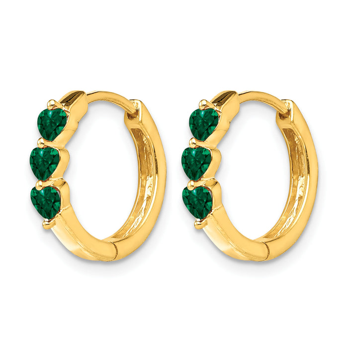 14k Created Emerald Polished Hinged Hoop Earrings-EM5606-CEM-Y