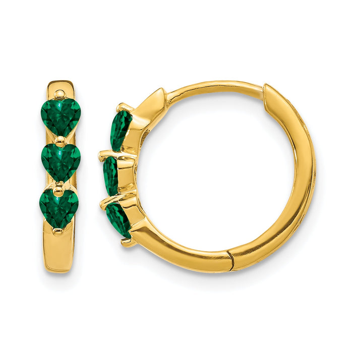 14k Created Emerald Polished Hinged Hoop Earrings-EM5606-CEM-Y