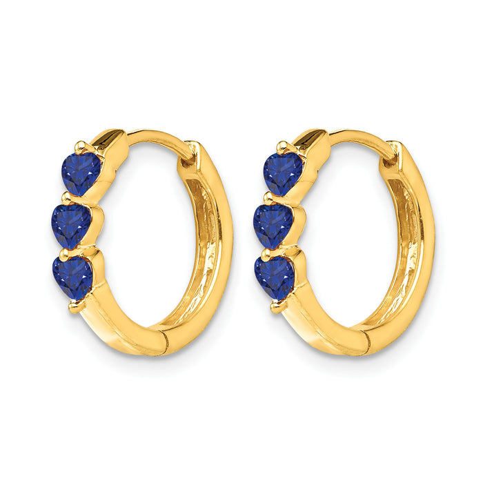 14k Created Sapphire Polished Hinged Hoop Earrings-EM5606-CSA-Y