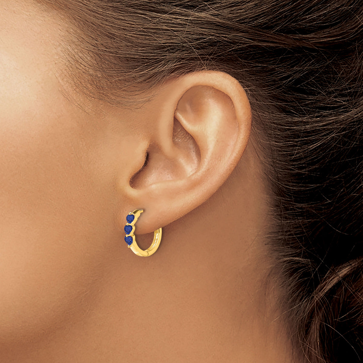 14k Created Sapphire Polished Hinged Hoop Earrings-EM5606-CSA-Y