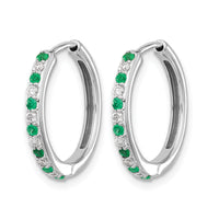 14k White Gold Diamond and Emerald Hinged Hoop Earrings-EM5607-EM-020-WA