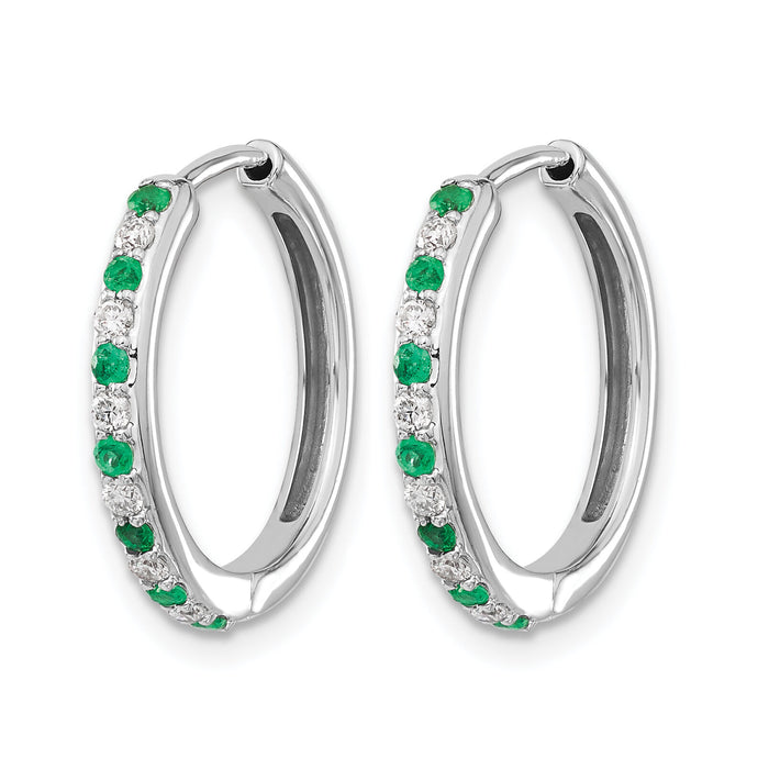 14k White Gold Diamond and Emerald Hinged Hoop Earrings-EM5607-EM-020-WA