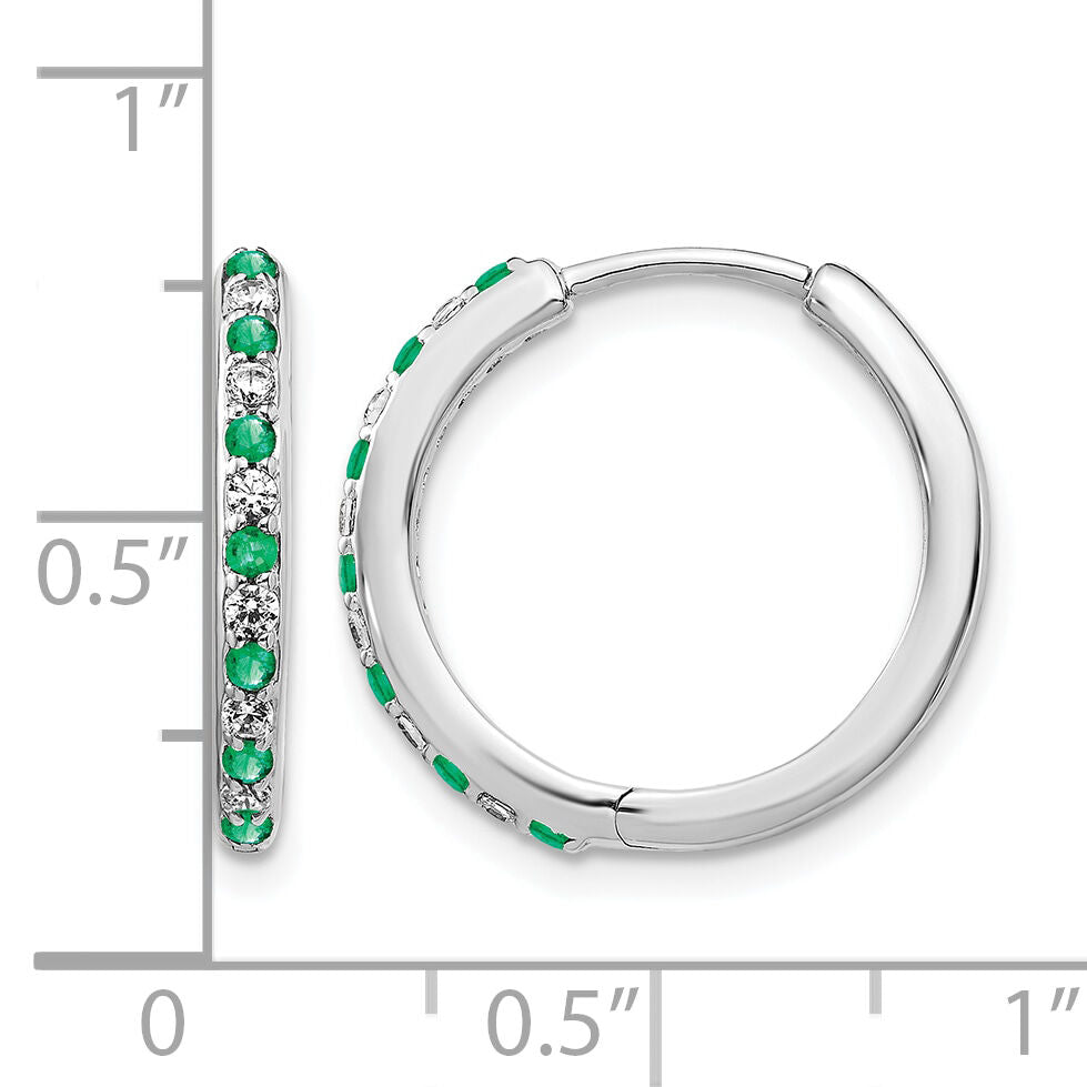 14k White Gold Diamond and Emerald Hinged Hoop Earrings-EM5607-EM-020-WA