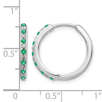 14k White Gold Diamond and Emerald Hinged Hoop Earrings-EM5607-EM-020-WA