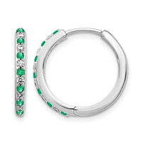 14k White Gold Diamond and Emerald Hinged Hoop Earrings-EM5607-EM-020-WA