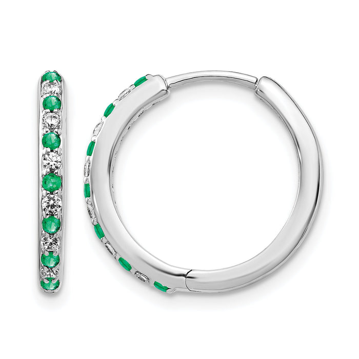14k White Gold Diamond and Emerald Hinged Hoop Earrings-EM5607-EM-020-WA