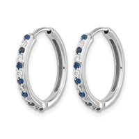 14k White Gold Diamond and Sapphire Hinged Hoop Earrings-EM5607-SA-020-WA