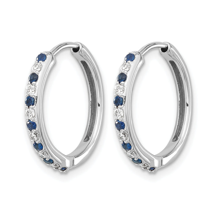 14k White Gold Diamond and Sapphire Hinged Hoop Earrings-EM5607-SA-020-WA
