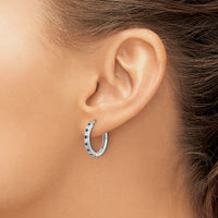 14k White Gold Diamond and Sapphire Hinged Hoop Earrings-EM5607-SA-020-WA