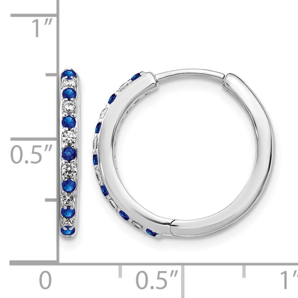 14k White Gold Diamond and Sapphire Hinged Hoop Earrings-EM5607-SA-020-WA