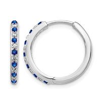 14k White Gold Diamond and Sapphire Hinged Hoop Earrings-EM5607-SA-020-WA