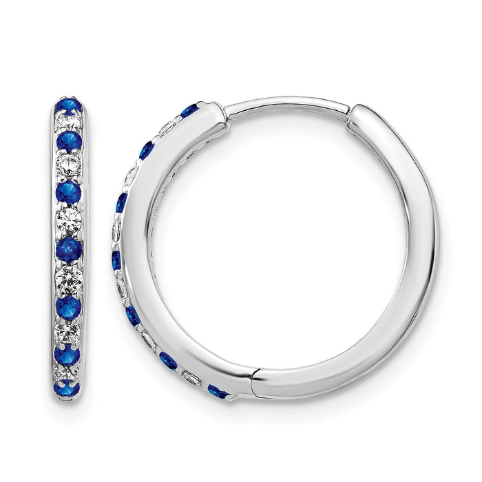 14k White Gold Diamond and Sapphire Hinged Hoop Earrings-EM5607-SA-020-WA