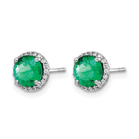 14k White Gold Diamond and Emerald Post Earrings-EM5608-EM-013-WA