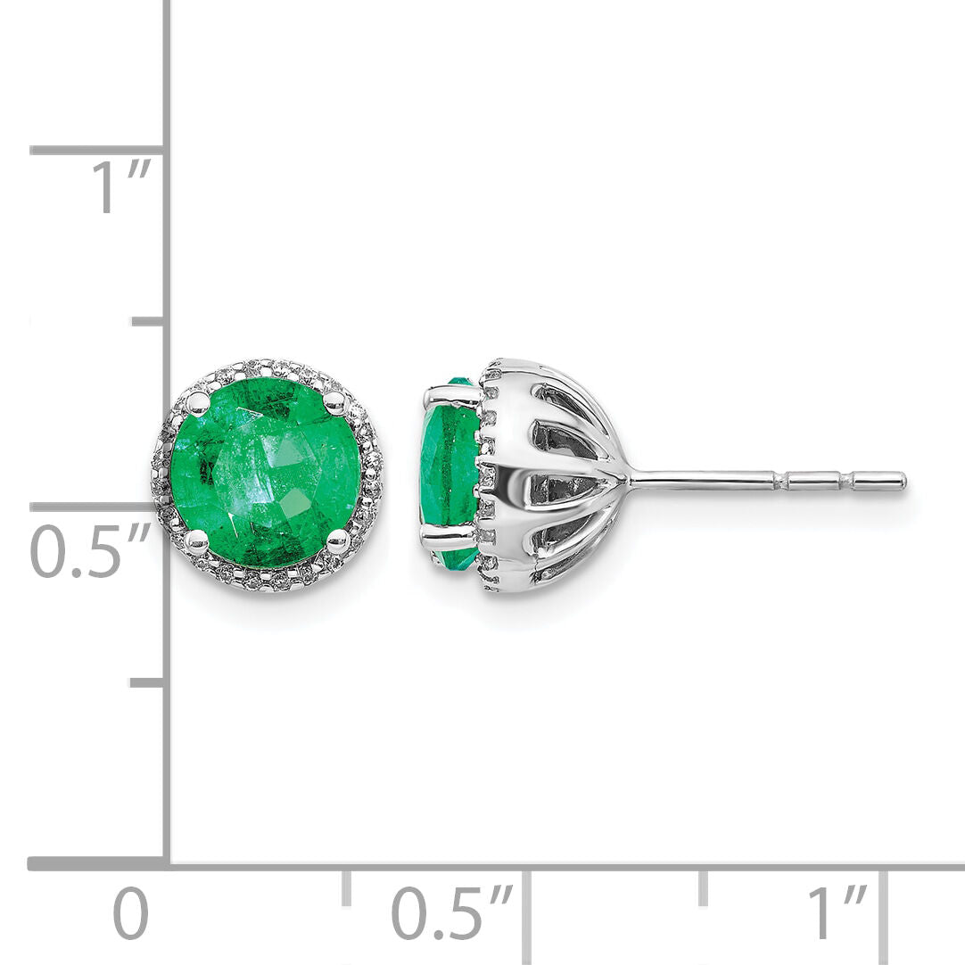 14k White Gold Diamond and Emerald Post Earrings-EM5608-EM-013-WA