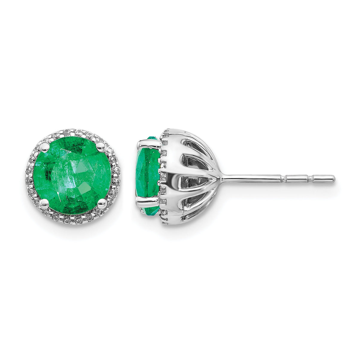 14k White Gold Diamond and Emerald Post Earrings-EM5608-EM-013-WA