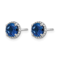 14k White Gold Diamond and Sapphire Post Earrings-EM5608-SA-013-WA