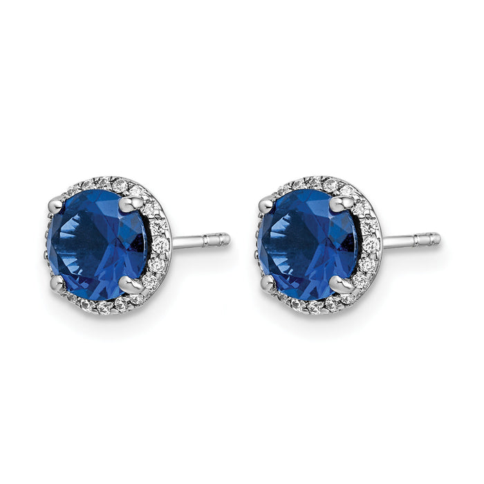 14k White Gold Diamond and Sapphire Post Earrings-EM5608-SA-013-WA