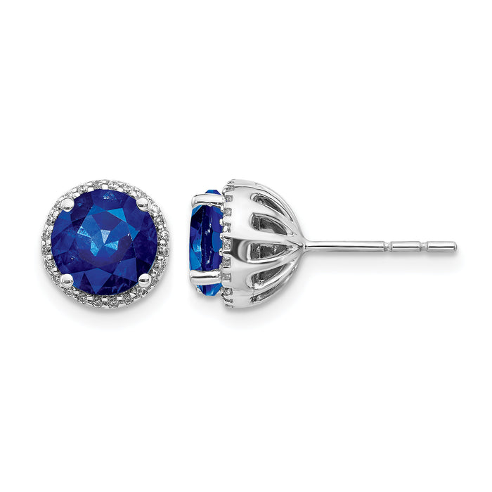 14k White Gold Diamond and Sapphire Post Earrings-EM5608-SA-013-WA