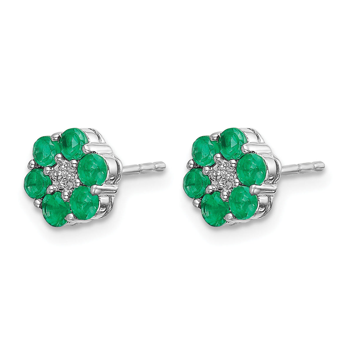 14k White Gold Polished Emerald and Diamond Post Earrings-EM5609-EM-001-WA
