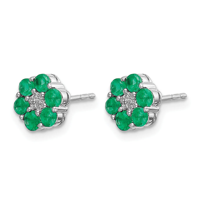 14k White Gold Polished Emerald and Diamond Post Earrings-EM5609-EM-001-WA