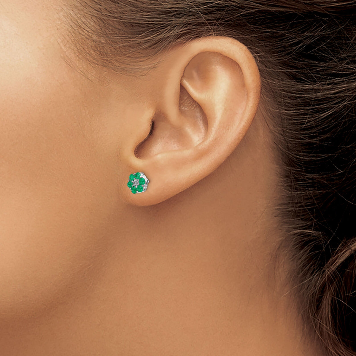 14k White Gold Polished Emerald and Diamond Post Earrings-EM5609-EM-001-WA