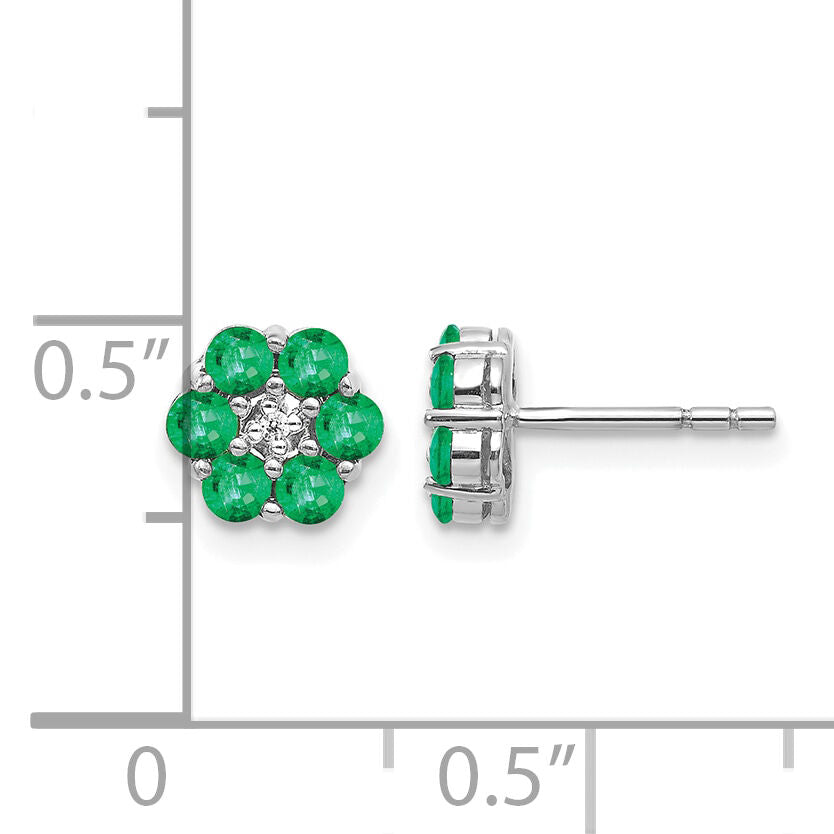 14k White Gold Polished Emerald and Diamond Post Earrings-EM5609-EM-001-WA