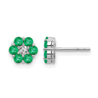 14k White Gold Polished Emerald and Diamond Post Earrings-EM5609-EM-001-WA