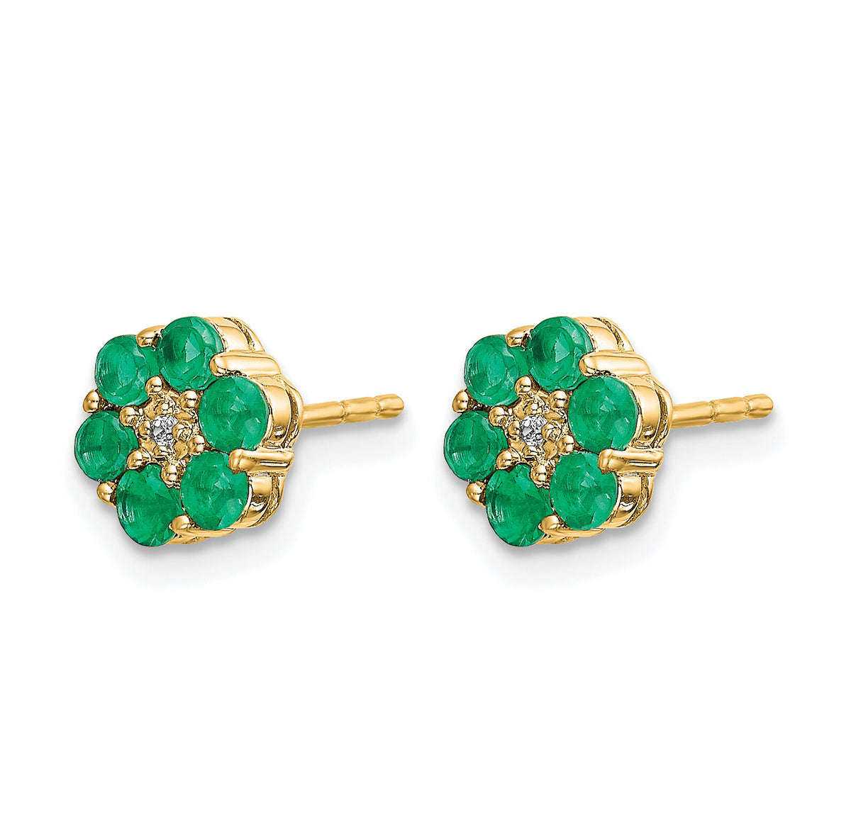 14k and Rhodium Emerald and Diamond Post Earrings-EM5609-EM-001-YA