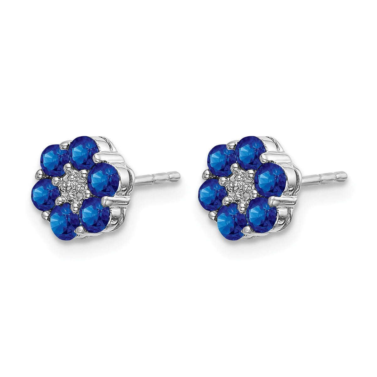 14k White Gold Polished Sapphire and Diamond Post Earrings-EM5609-SA-001-WA