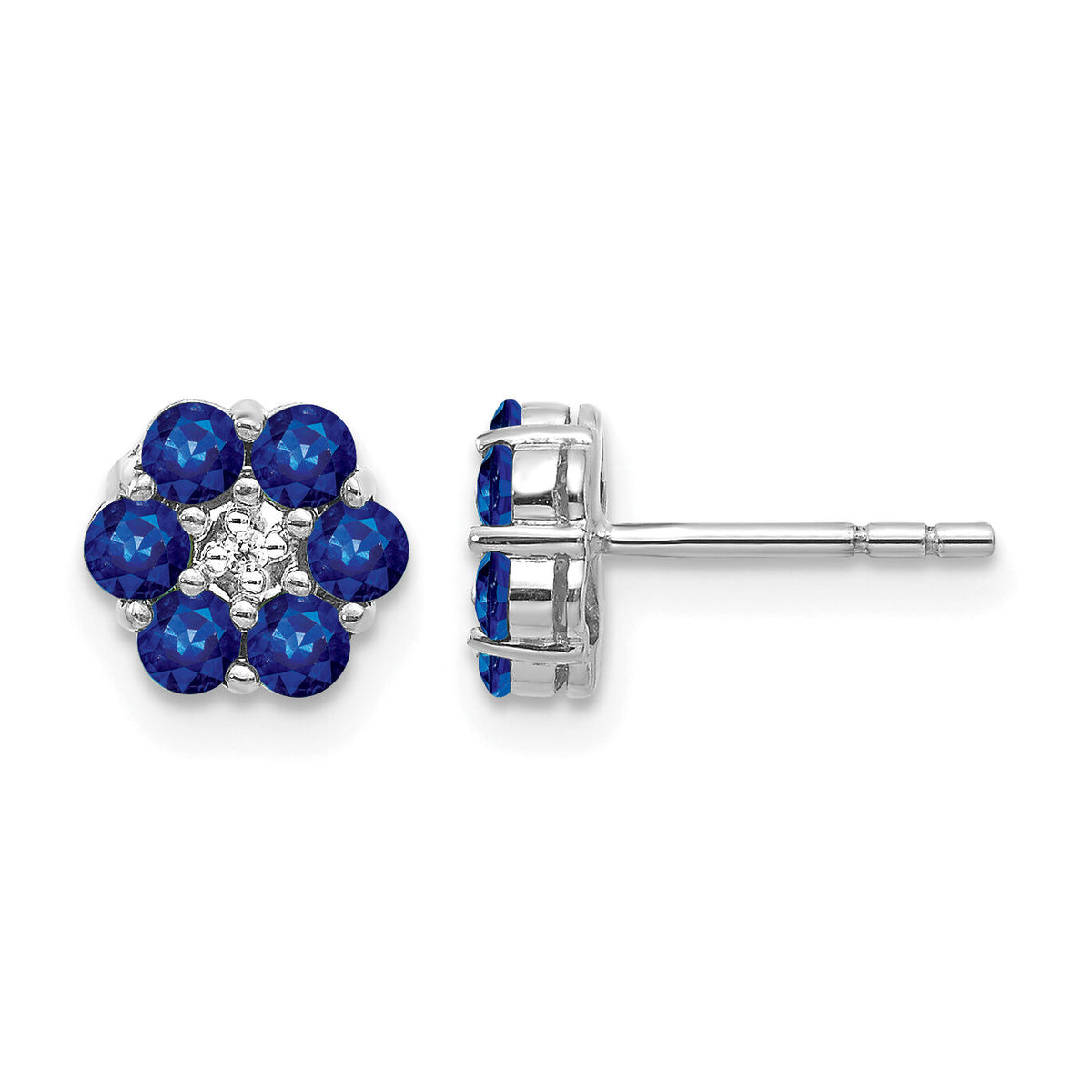 14k White Gold Polished Sapphire and Diamond Post Earrings-EM5609-SA-001-WA