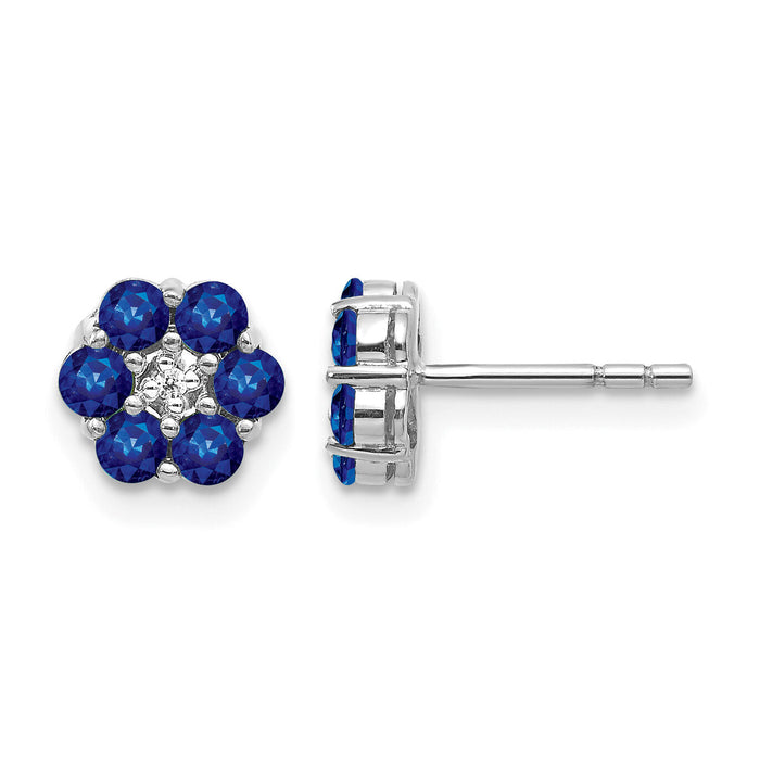 14k White Gold Polished Sapphire and Diamond Post Earrings-EM5609-SA-001-WA
