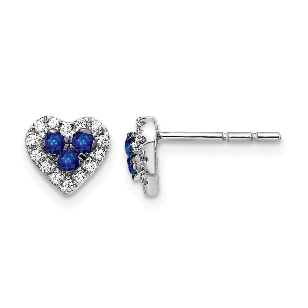 14k White Gold Diamond and Sapphire Heart Post Earrings-EM5610-SA-013-WA