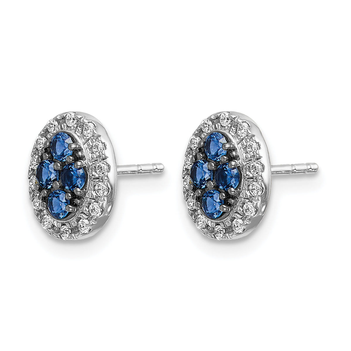14k White Gold Diamond and Sapphire Oval Post Earrings-EM5611-SA-013-WA