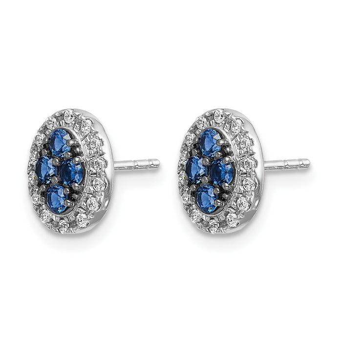 14k White Gold Diamond and Sapphire Oval Post Earrings-EM5611-SA-013-WA