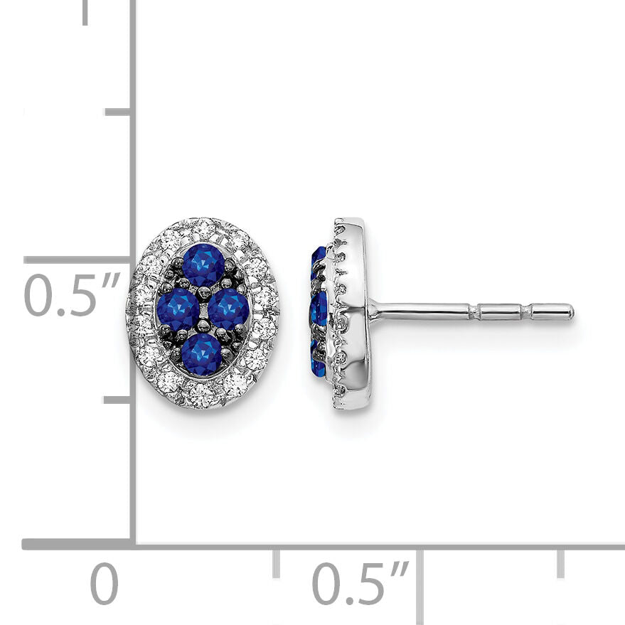 14k White Gold Diamond and Sapphire Oval Post Earrings-EM5611-SA-013-WA