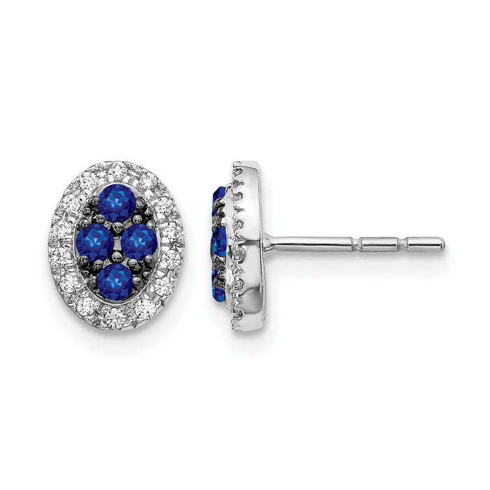 14k White Gold Diamond and Sapphire Oval Post Earrings-EM5611-SA-013-WA
