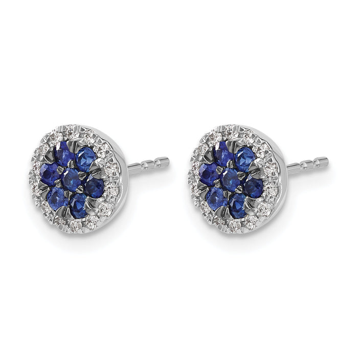14k White Gold Diamond and Sapphire Circle Post Earrings-EM5612-SA-050-WA
