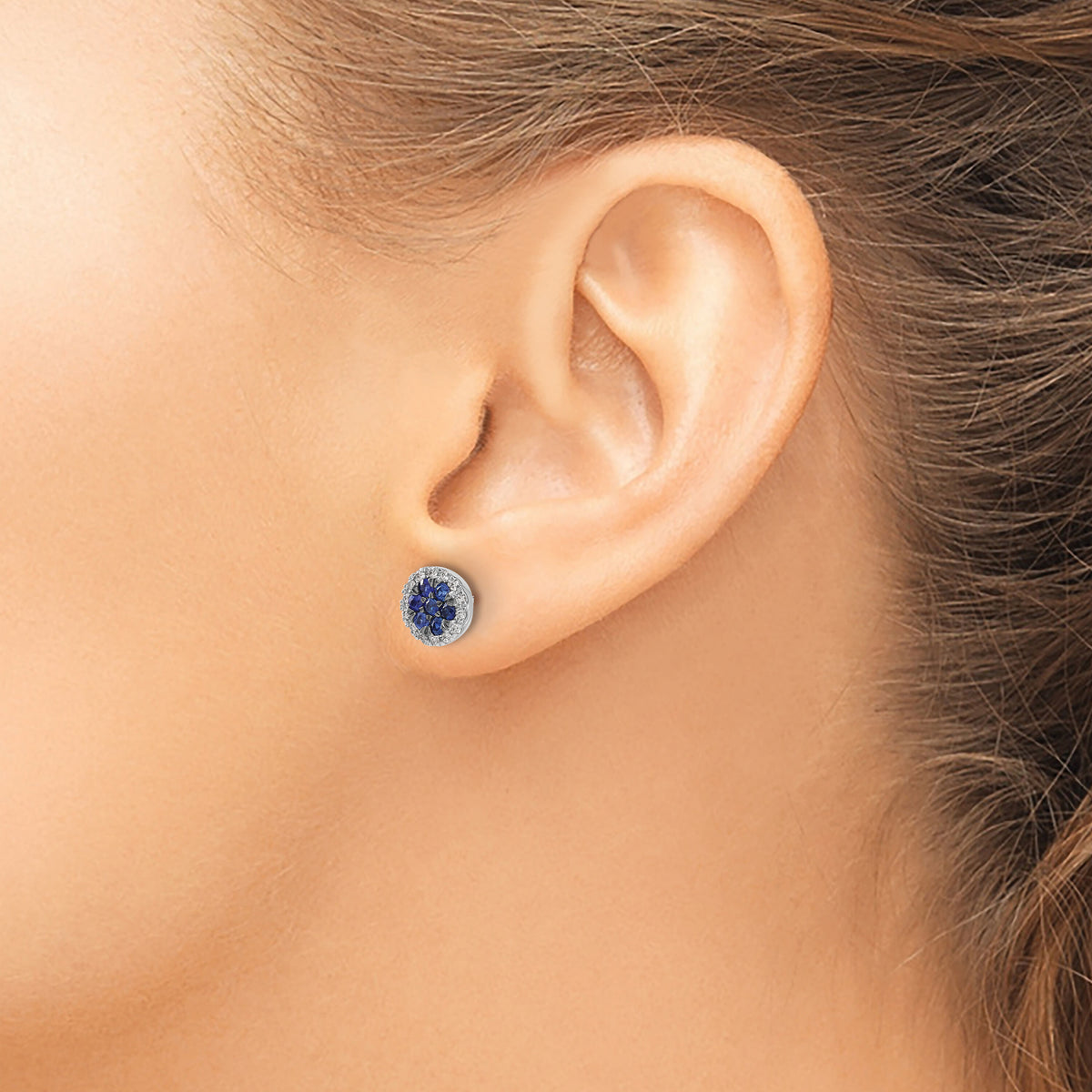 14k White Gold Diamond and Sapphire Circle Post Earrings-EM5612-SA-050-WA
