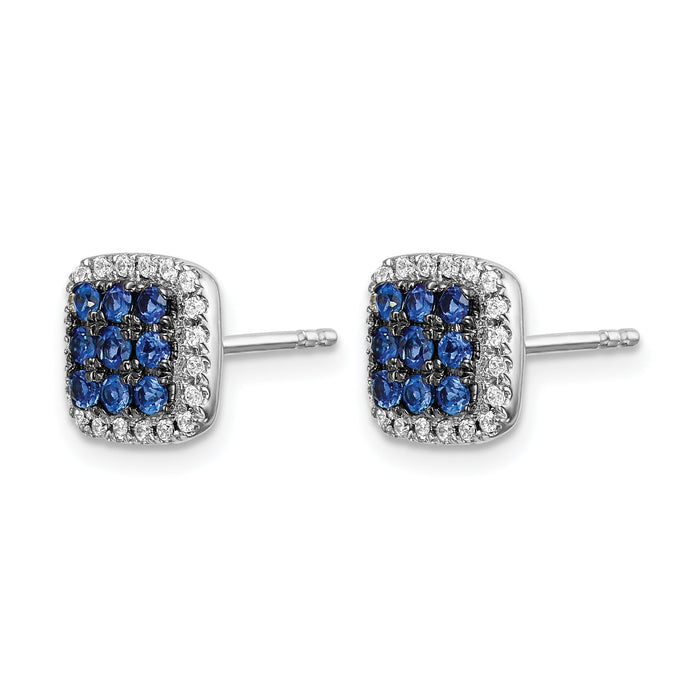 14k White Gold Diamond and Sapphire Post Earrings-EM5613-SA-020-WA
