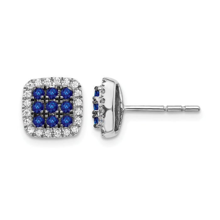 14k White Gold Diamond and Sapphire Post Earrings-EM5613-SA-020-WA