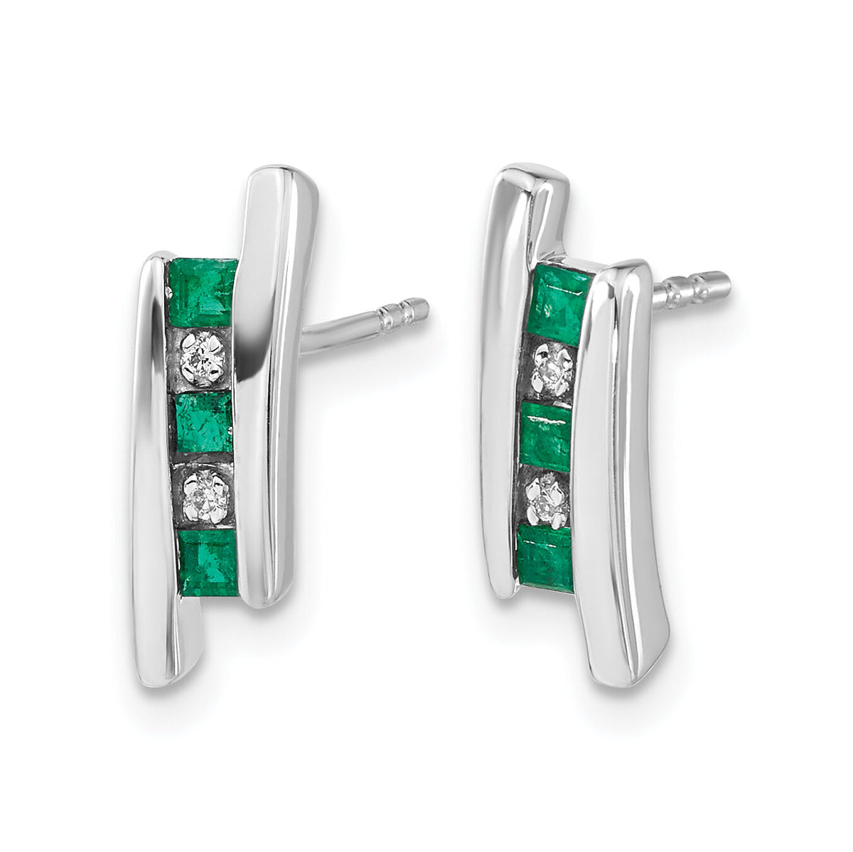 14k White Gold Diamond and Emerald Earrings-EM5614-EM-002-WA