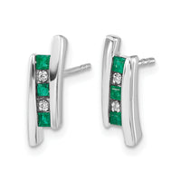 14k White Gold Diamond and Emerald Earrings-EM5614-EM-002-WA