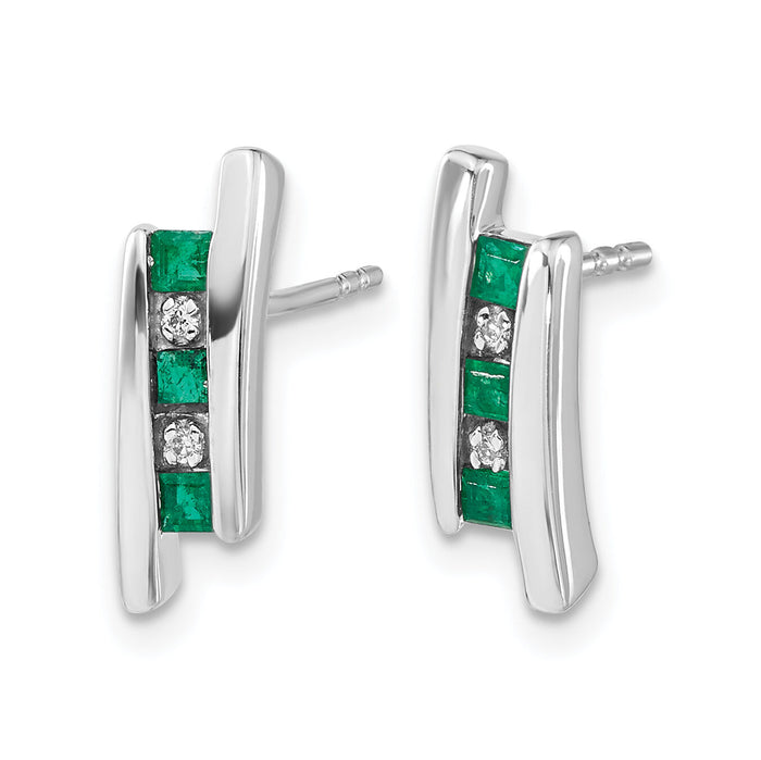 14k White Gold Diamond and Emerald Earrings-EM5614-EM-002-WA