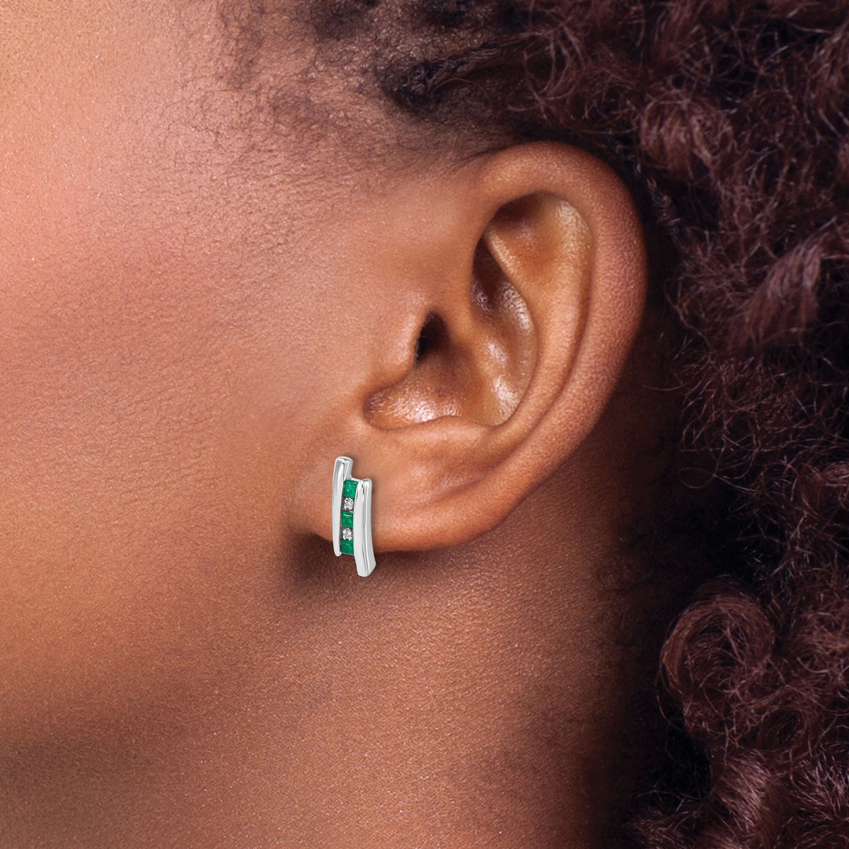 14k White Gold Diamond and Emerald Earrings-EM5614-EM-002-WA